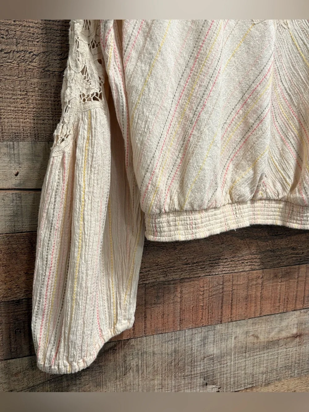 Free People Floating Memories Blouse Women’s Size Medium Retro Stripe W035